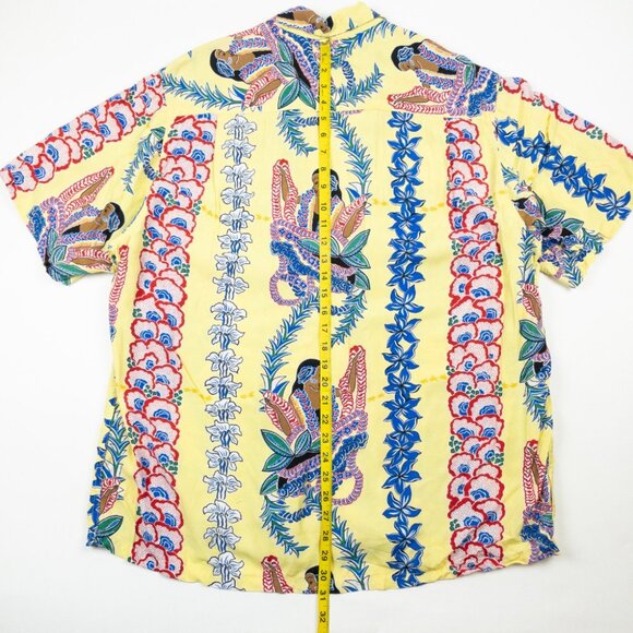 Kamehameha Hawaiian Shirt Lei Lady Mens XL Yellow Tropical Print Rayon USA Aloha - Picture 10 of 15